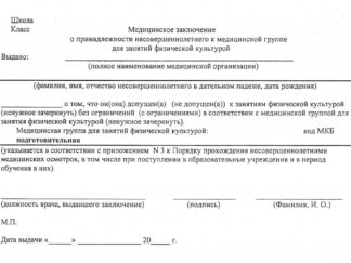 Справка о группе здоровья